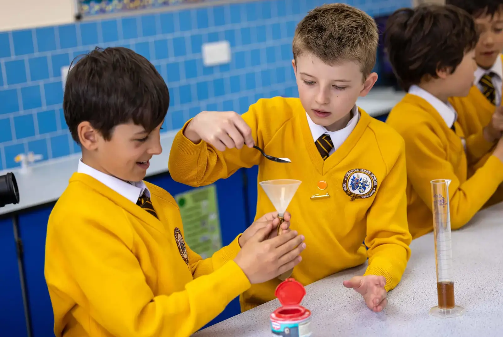 Chapter House School pupils conducting a science experiment at Harrogate primary school.