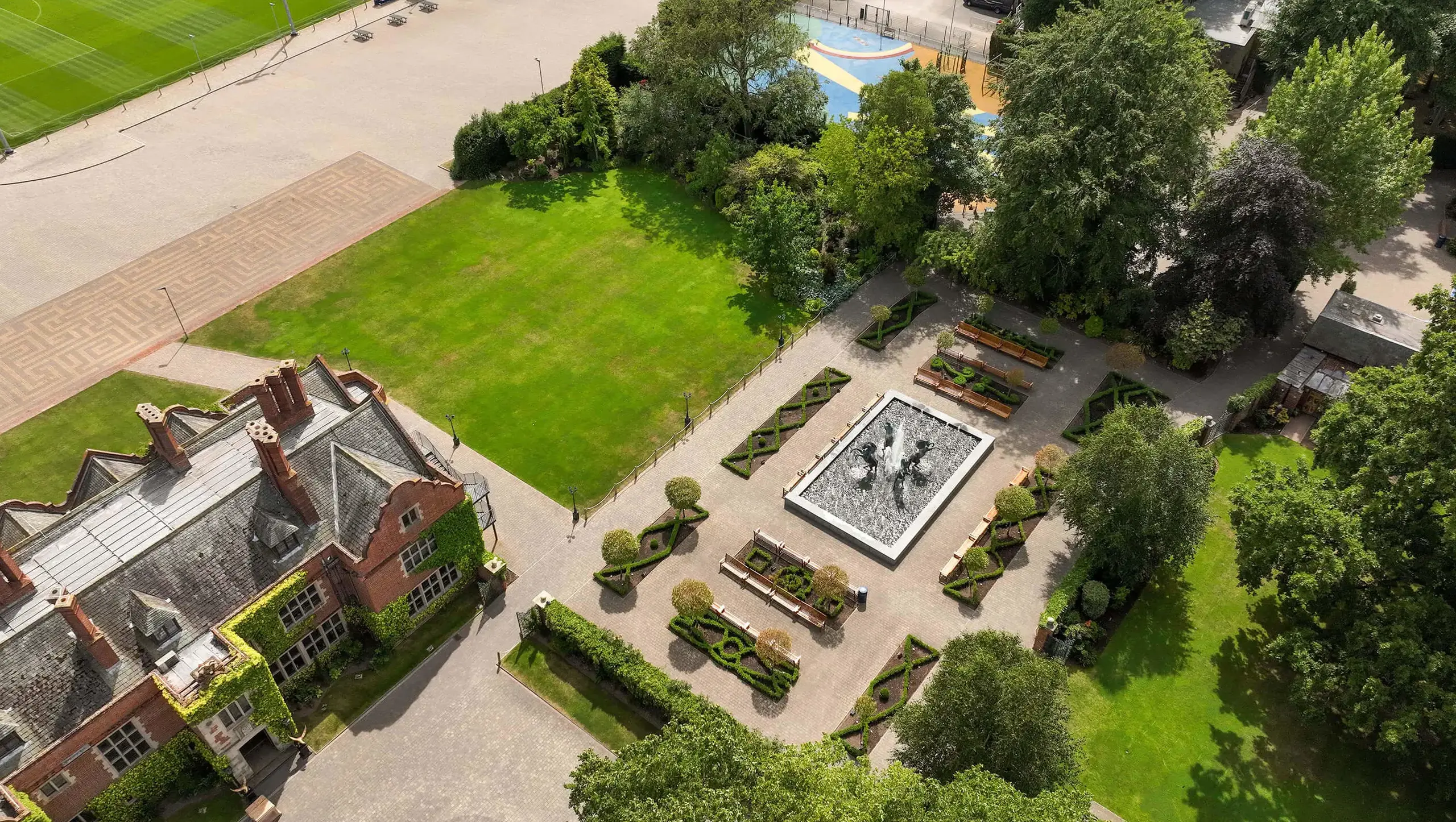 Drone shot of Queen Ethelburga's.