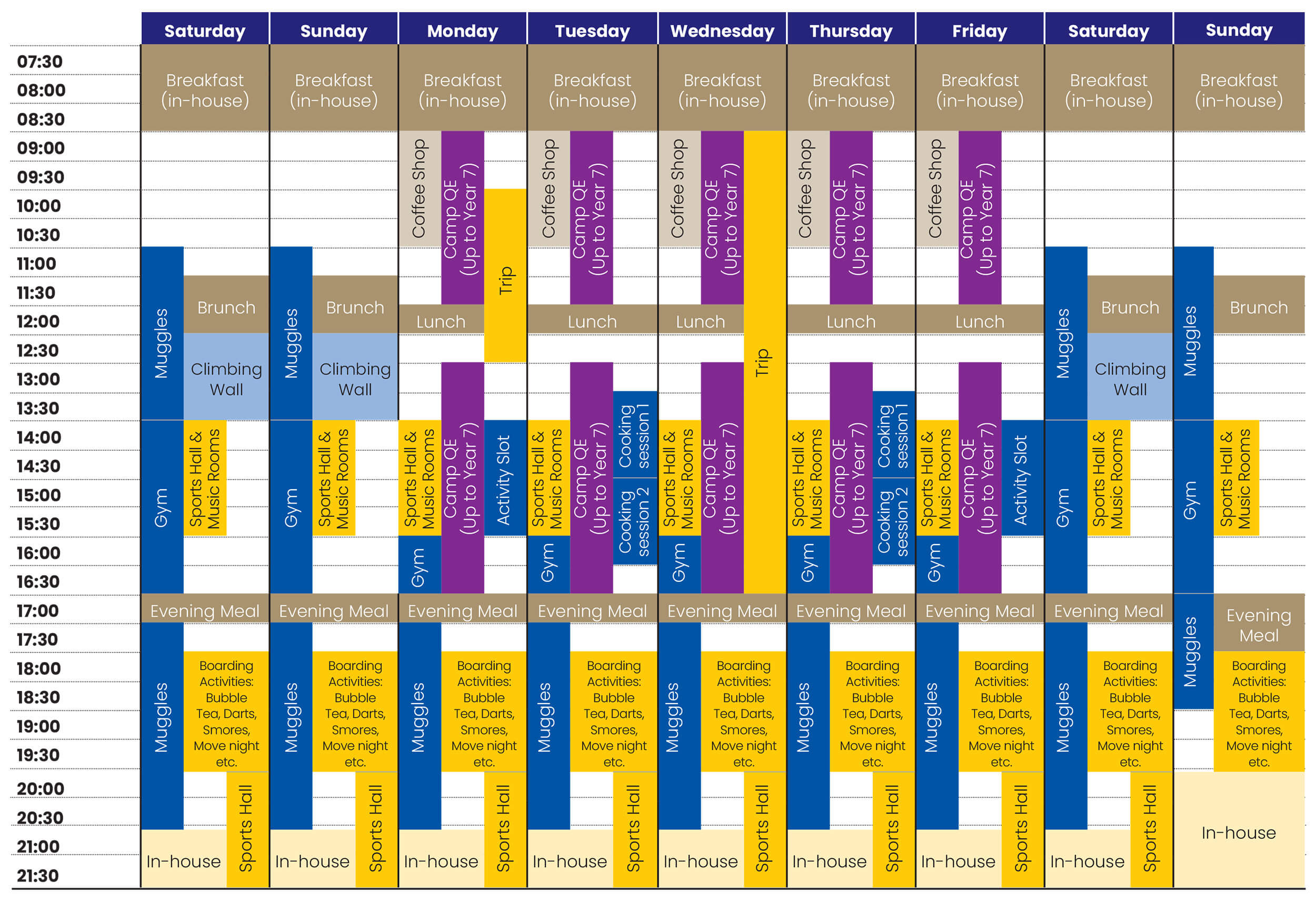 Holidays at QE timetable 2025