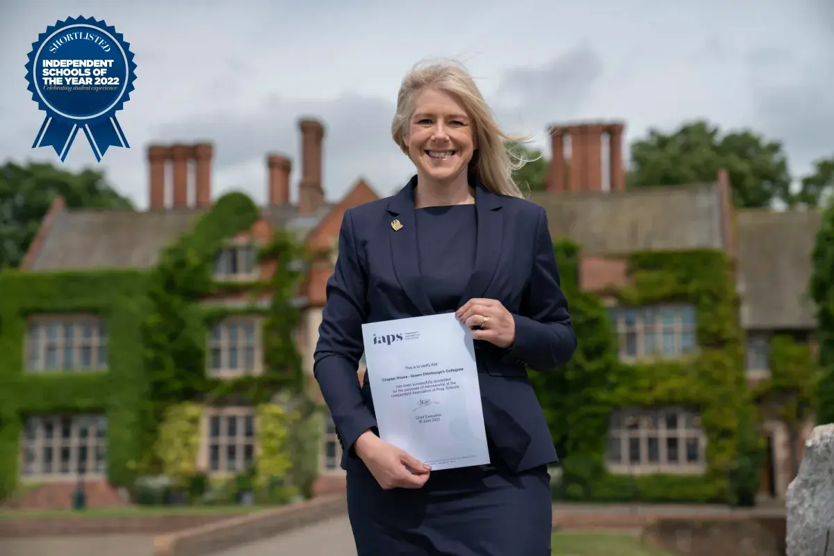 Head of Chapter House celebrating her Independent School of the Year award.