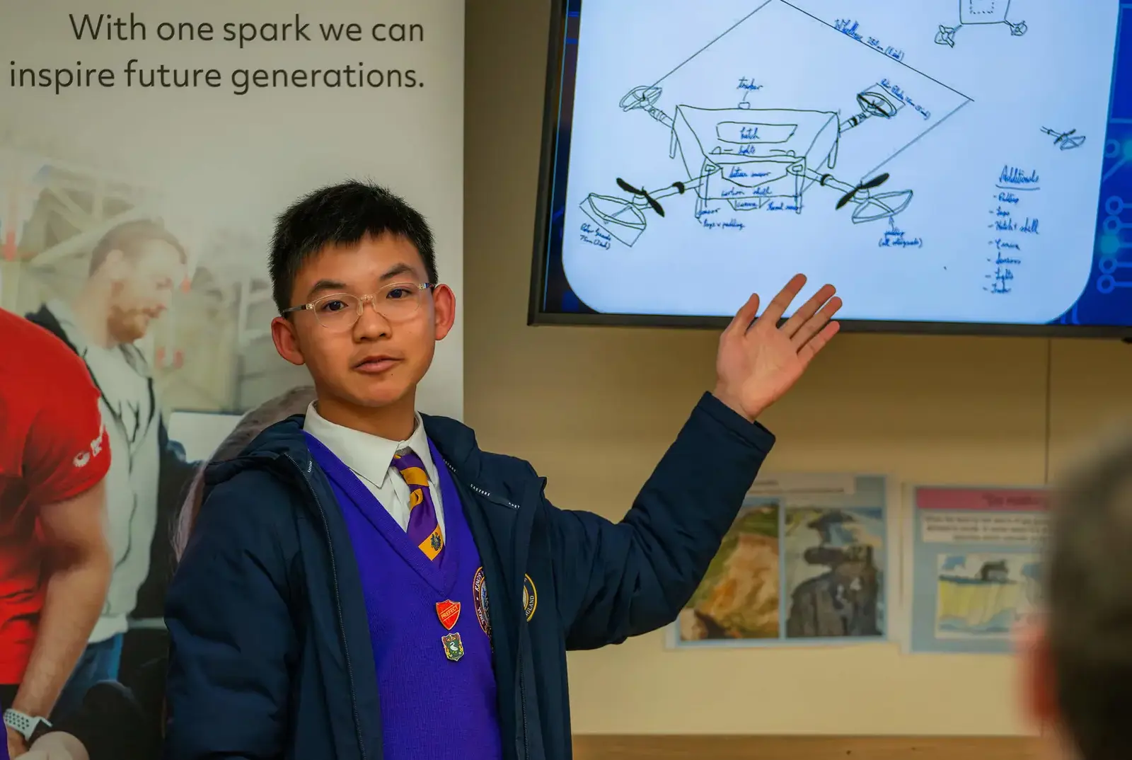 York Secondary School student presenting his new drone.