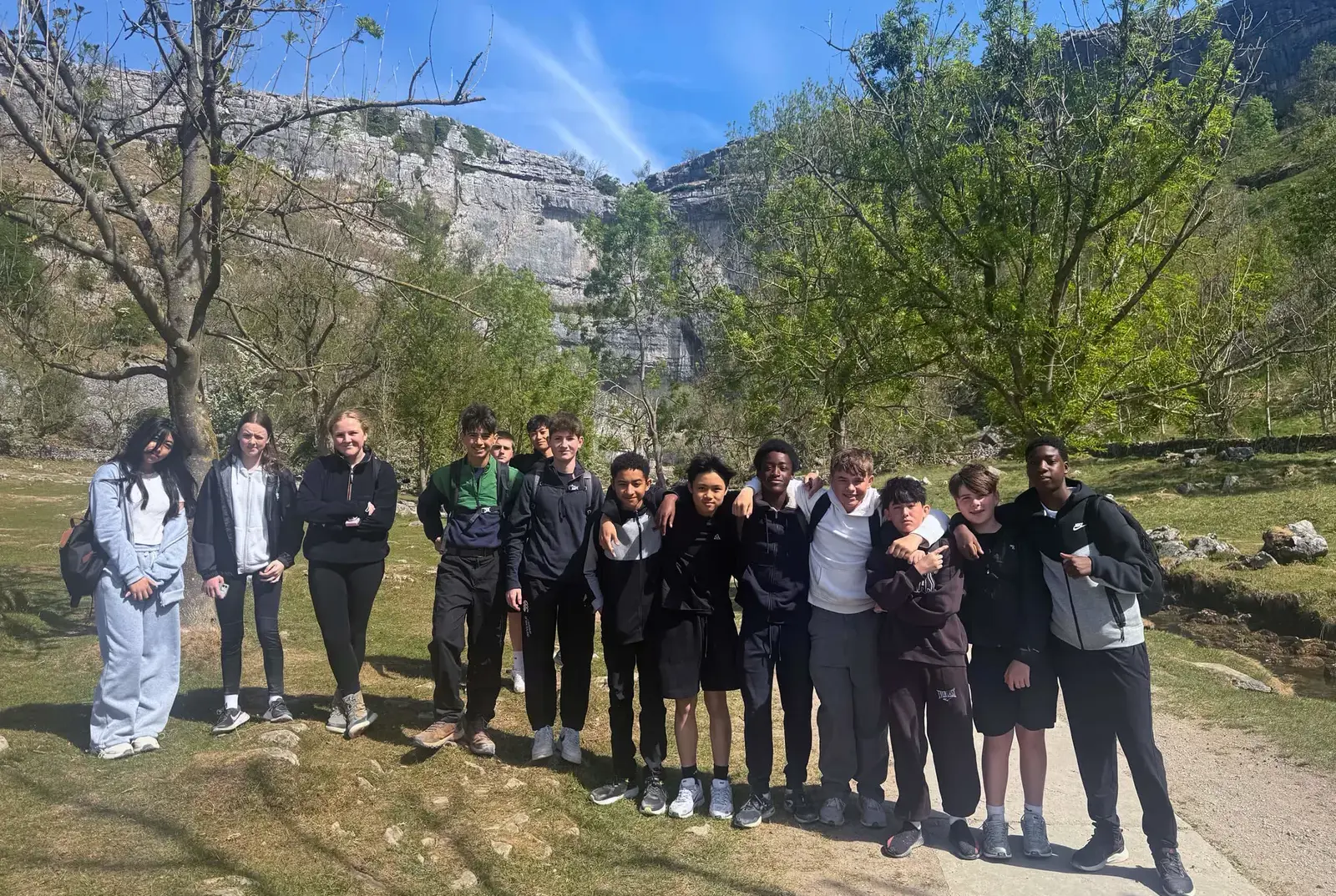 Students at Malham Cove for a Geography trip.