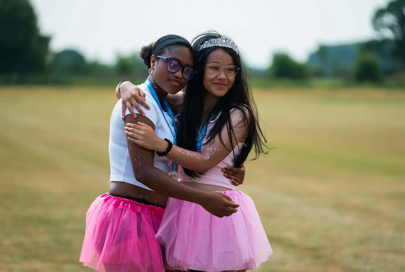 Two students hugging after Race for Life.