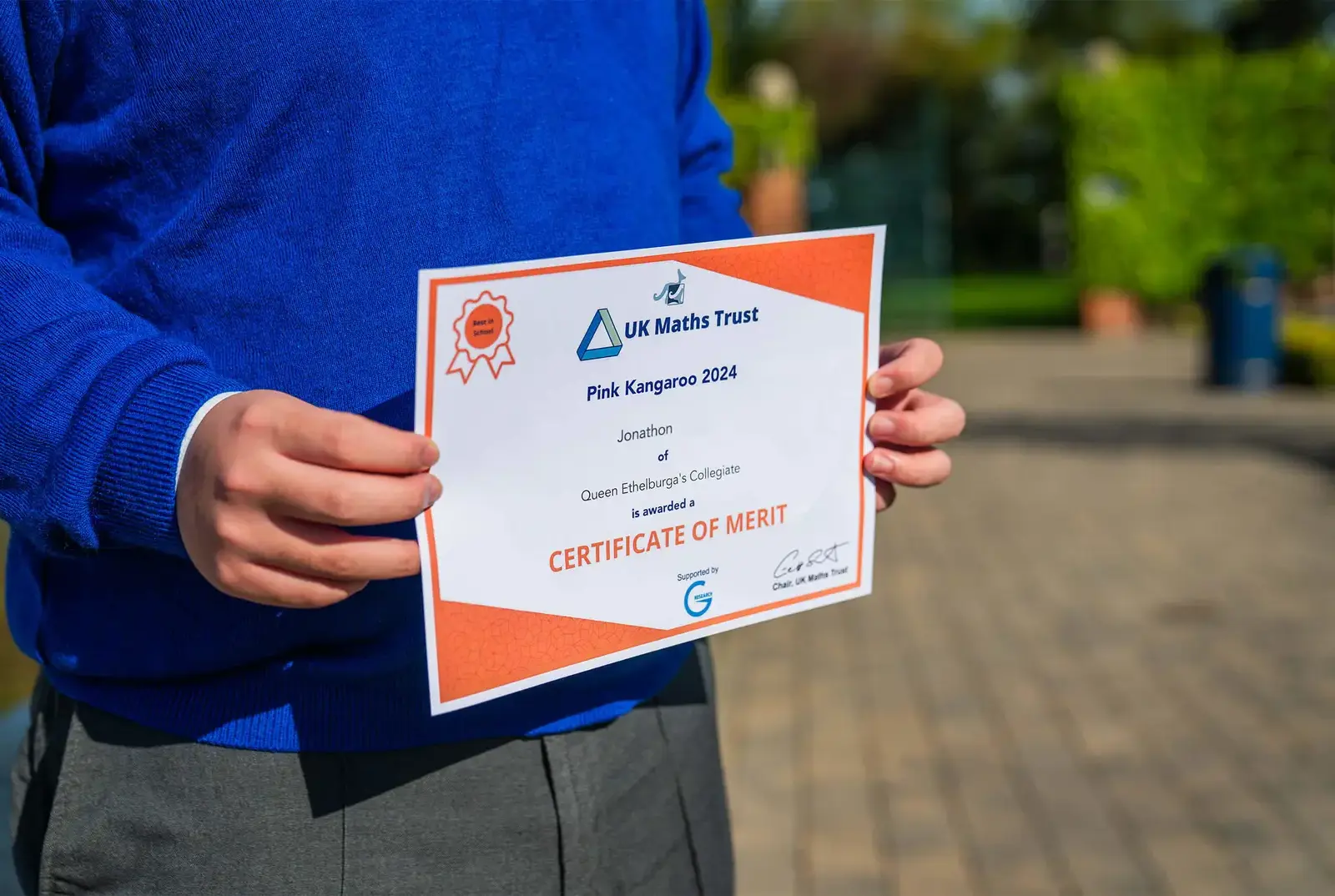 Student awarded a Certificate of Merit from Pink Kangaroo