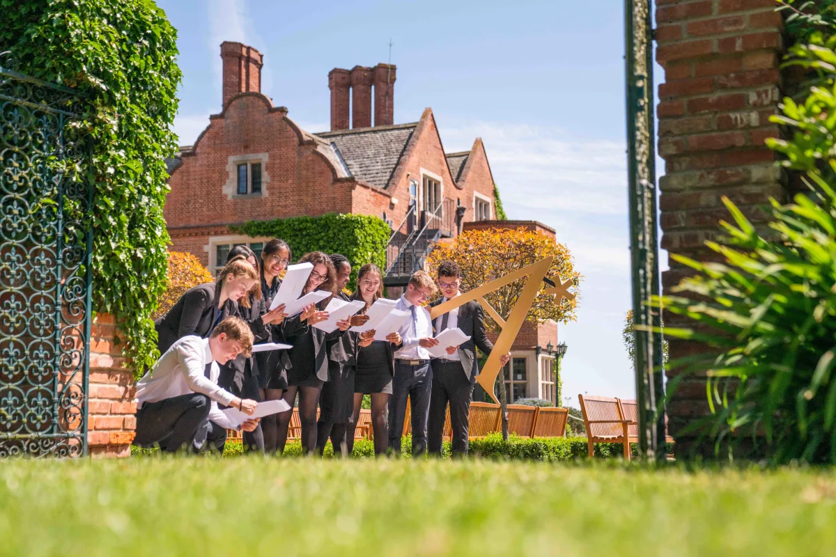 Sixth Form students from a boarding school in York celebrating success.