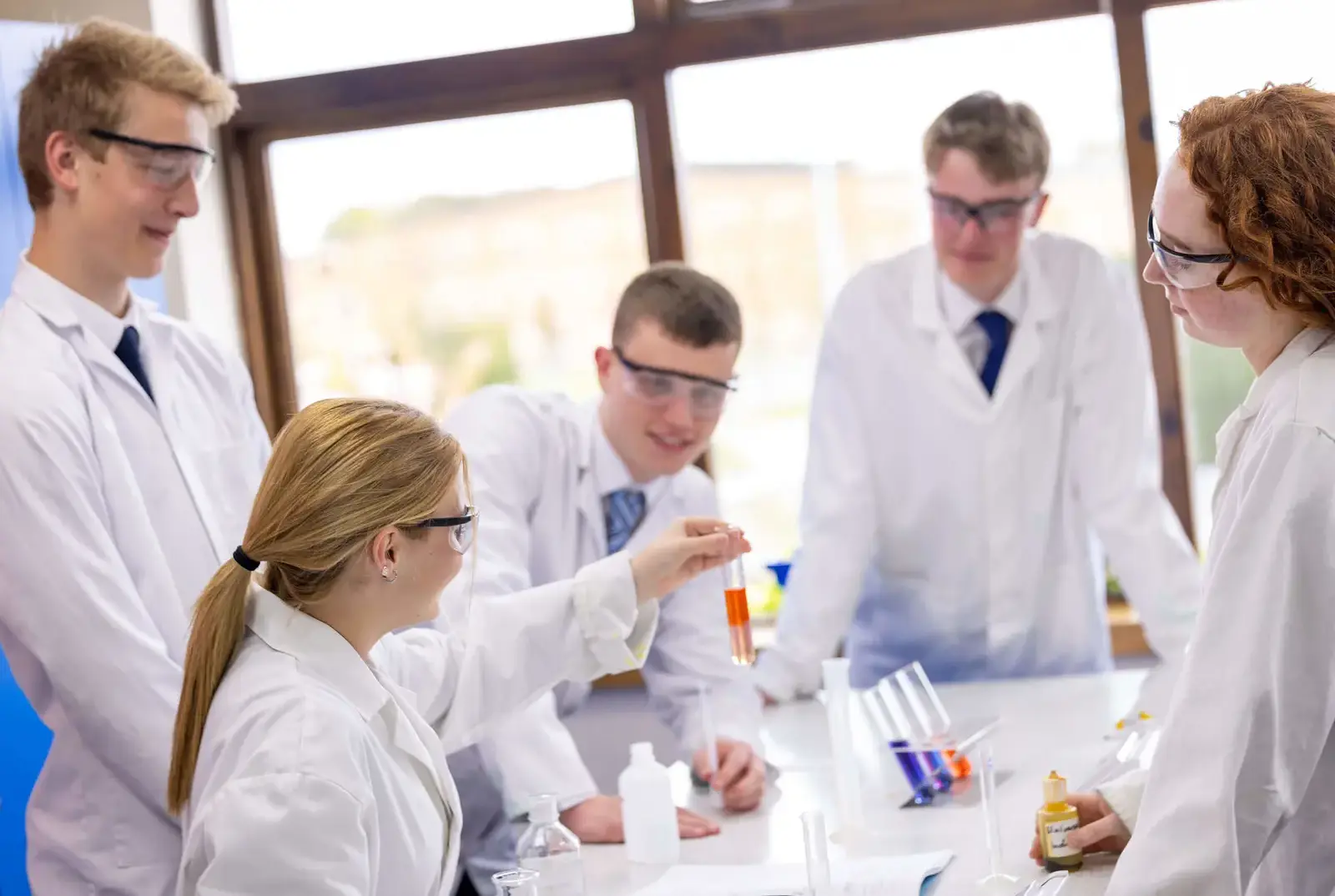 Senior school students in science class at Queen Ethelburga's Collegiate