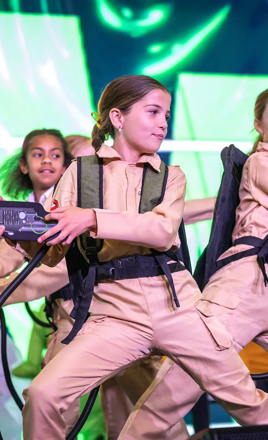 Students performing in the Ghostbusters dance.